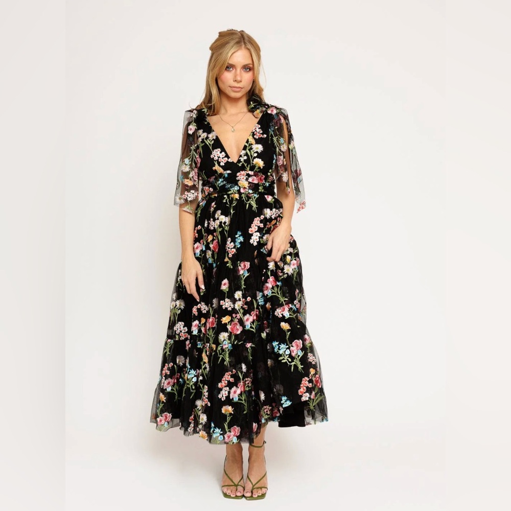 JessaKae Black Floral Margaret Midi Dress